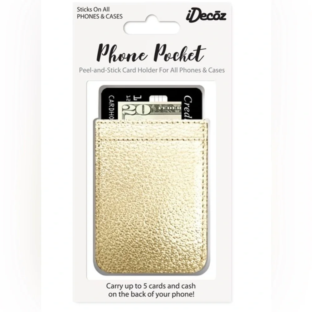 NEW IN BOX iDecoz Gold Phone Pocket ~ Peel and stick ~ Adhesive 💛